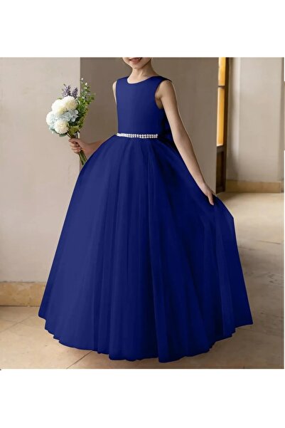 MadyaButik Rochie de bal din tul cu perle și fundă din satin/rochie de prințesă