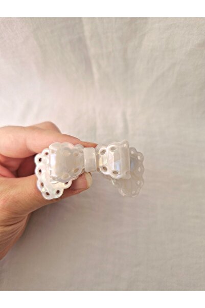 Beyaz Dükkan مشبك تلقائي من عظم اللؤلؤ مع فيونكة مقاس 6.5 سم