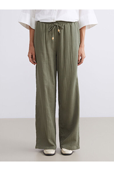 LC Waikiki Khaki Elastic Waist Textured Muslin Women's Trousers