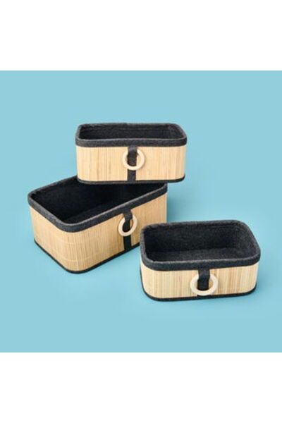 MATMEL Living 3-Piece Bamboo Basket - Brown / Gray