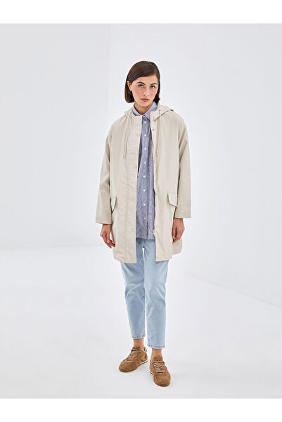 LC Waikiki Beige Women's Hooded Plain Raincoat