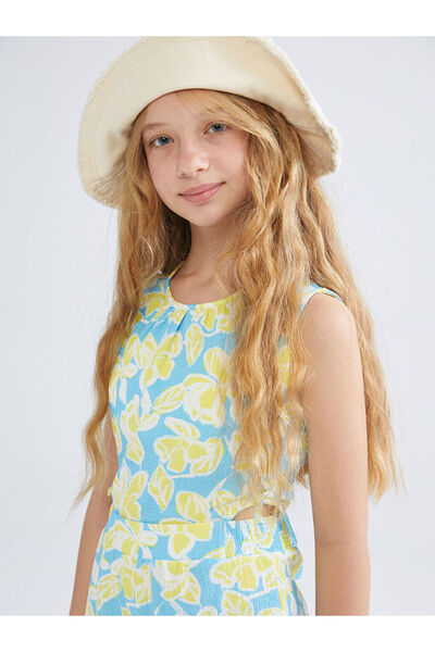 LC Waikiki Blue Crew Neck Girl's Jumpsuit