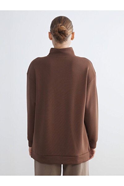 LC Waikiki Kahverengi Dik Yaka Kadın Sweatshirt Tunik