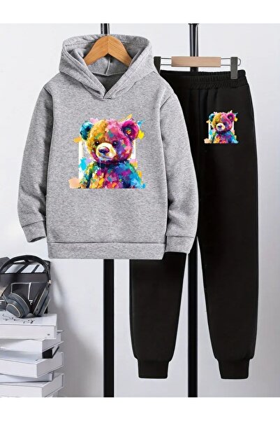 SVART WEAR Children's Printed Hooded Sweatshirt and Sweatpants Set 3 Thread Raster for Autumn/Winter
