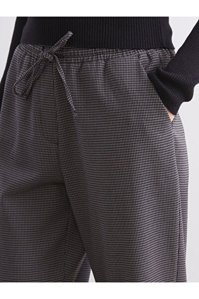 LC Waikiki Anthracite Women's Trousers with Elastic Waist and Pattern