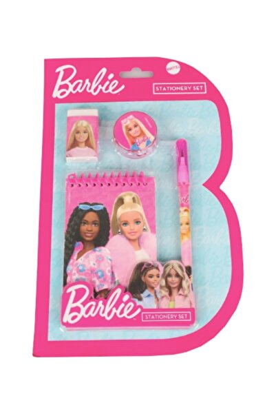 Barbie Lisanslı 4 Parça Kırtasiye Seti - Not Defteri, Silgi, Geçmeli Kurşun K...