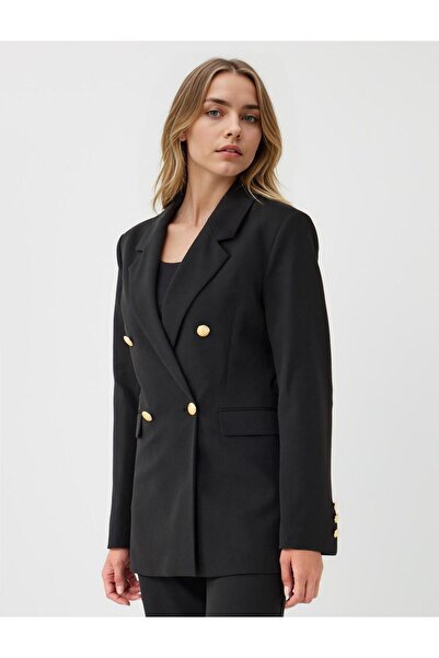 Jimmy Key Siyah Metal Düğme Detaylı Gabardin Ceket