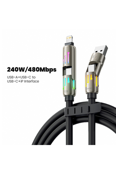 Toocki كابل USB A Type C إلى USB C Lightning PD أسود 240 وات 4 في 1 لشحن سريع...