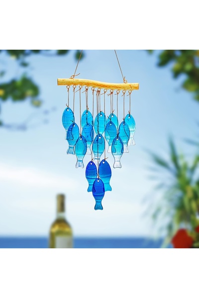 Choice A Blue glass sea wind chimes, outdoor glass wind chimes, handcrafted f...