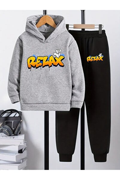 Cevval Children's Printed Hooded Sweatshirt and Sweatpants Set 3 Thread Raster for Autumn/Winter