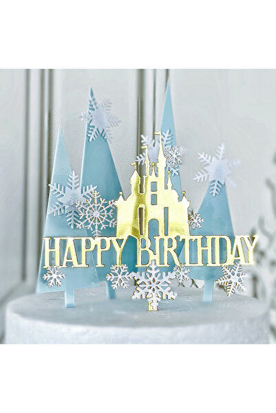 Choice7 1Set Glitter Ice Snowflake Castle Happy Birthday Cake Topper Acrylic ...