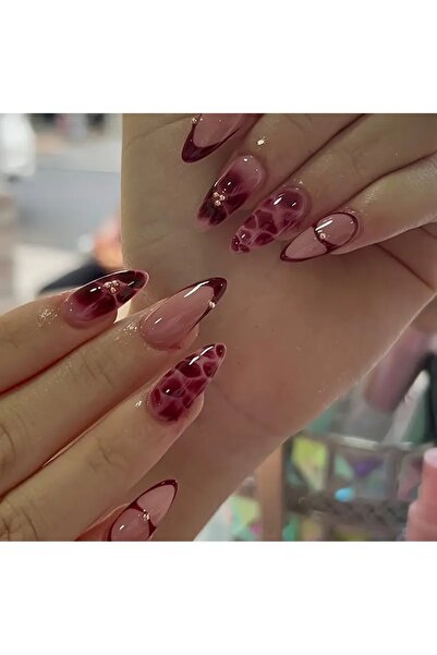 PİRAYE AKSESUAR 24'lü Bordo Leopar French Detaylı Canlı Dijital Baskı Uzun Ba...