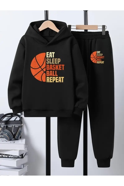 Cevval Детски комплект с качулка и спортен екип с принт, 3-слоен шерпа за есен/зима