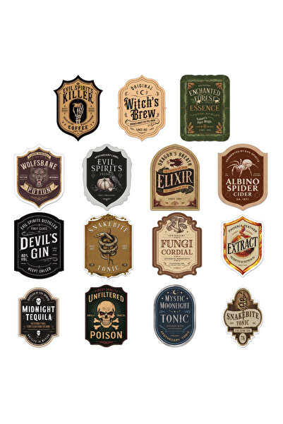 Choice 15 قطعة ملصقات 15 قطعة ملصقات عتيقة لزجاجات عيد الهالوين لحفلة عيد الهالوين صيدلية جرعة P