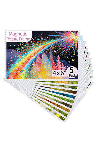 Choice 4x6 Inch 5 Pack 4x6" Inch 5 Pack Magnetic Picture Frame, Magnetic Frame with White Border, Magnetic