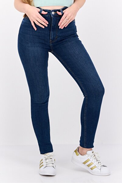 Monki Women Slim Fit High Rise Wash Stretchable Jeans, Blue