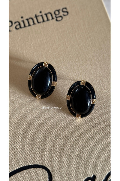 LUXSTONE Brand Model Black Gold Earrings