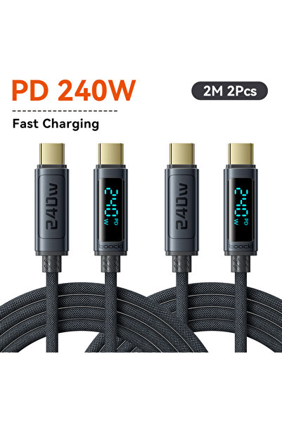 Toocki كابلان من نوع USB-C رماديان بطول 2 متر، من توكي، بقدرة 240 واط، يدعم ا...