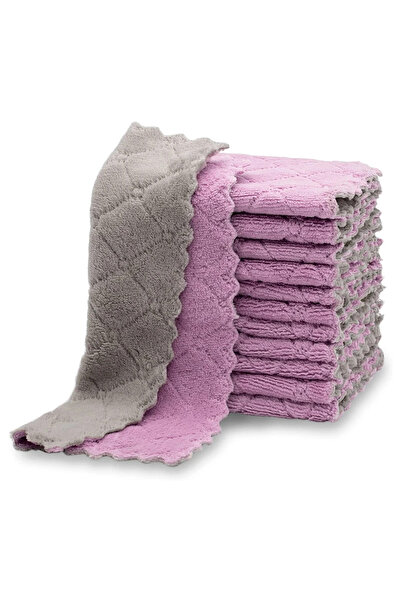 Choice One Size Purple and Grey 10pcs Microfiber Kitchen Cloth Dish Towels Su...