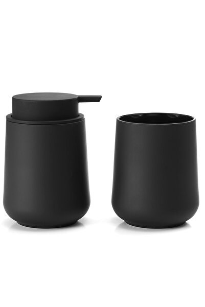Choice black Bathroom Accessory Set - 2-Piece Soap Dispenser and Cup for Bathroom Vanity Decor in Matte Bla