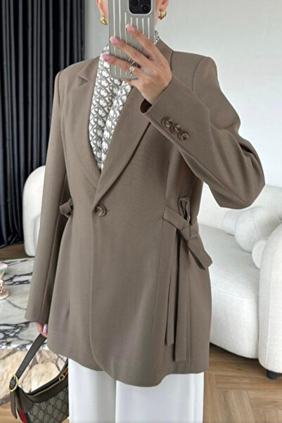 thesunfyre KADIN Premium Kalite Yandan Bağcıklı Astarlı Double Kumaş Blazer Ceket