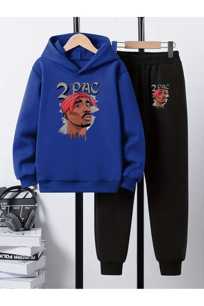 Cevval Детски комплект с качулка и спортен екип с принт, 3-слоен шерпа за есен/зима