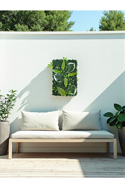 SanatFlowers Geniş Yapraklı Yapay Duvar Paneli 40x60 – Dikey Bahçe & Dekoratif Çiçek Paneli