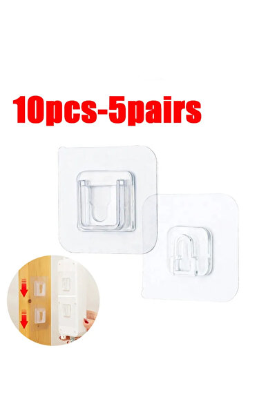 Choice 10 قطع (5 أزواج) خطافات حائط لاصقة مزدوجة الجوانب، مقبس تخزين قوي وشفا...
