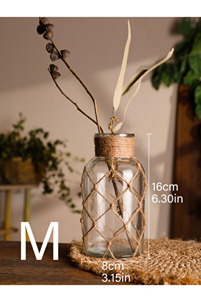 Choice TK815-RXHP287 Rustic Hanging Glass Vase with Art Hemp Rope ,Rope Net Dry Flower Glass Vase,Home Tran