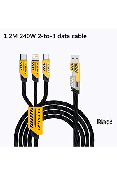 Choice 1.2 متر أسود 6 في 1 كابل شحن متعدد المنافذ USB كابل شحن من النوع C شاح...