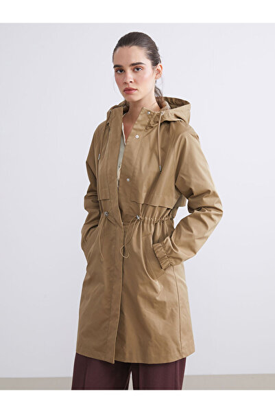 LC Waikiki Khaki Hooded Women's Trench Coat