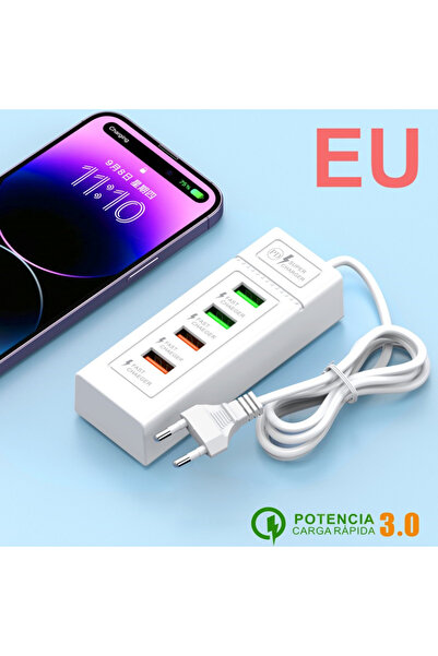 Choice 4USB White EU 15W USB Charger Multi Ports Fast Charging Type C Phone C...