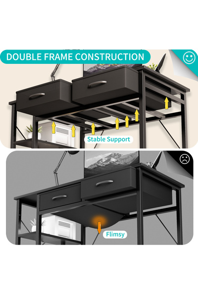 Sheinhome Computer desk with storage shelf, cloth drawer, suitable for office, study, play