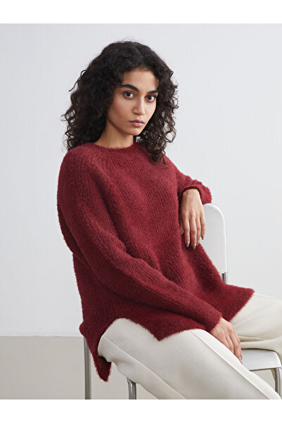 LC Waikiki Burgundy Crew Neck Women's Knitwear Tunic