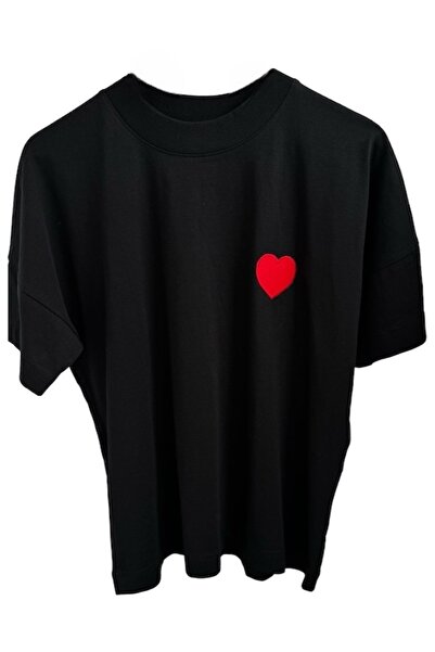 moho Tricou oversized Negru din Bumbac , cu inima