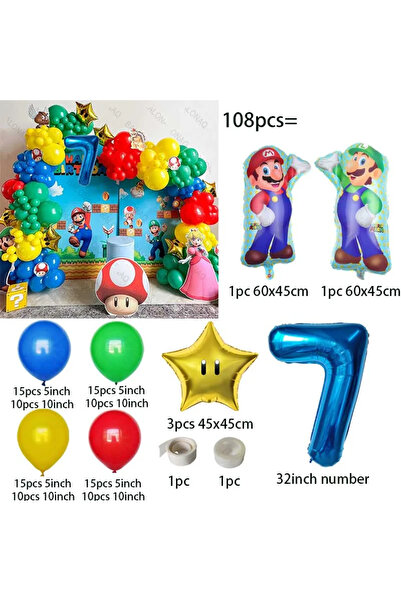 Miniso as picture 7 108PCS Super Bros Mario Party Balloon Arch Kit Red Yellow Blue Green Latex Balloons for