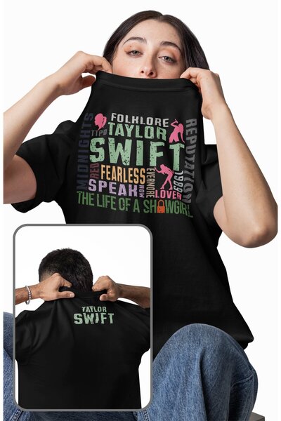 Fuddy Moda تي شيرت مطبوع عليه اسم تايلور سويفت ملون للجنسين، تي شيرت كبير الح...
