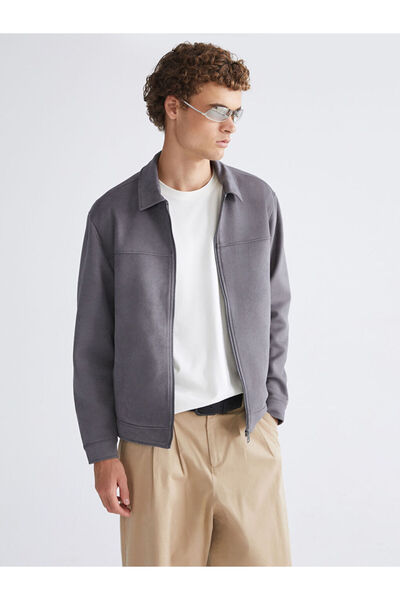 LC Waikiki Сірий стандартний фасон сорочка комір замша чоловічий пальто