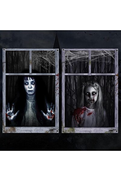 Choice 2 حزمة زينة ستائر شبح هالوين باللون الأسود - غطاء نافذة شبح أنثى للاست...