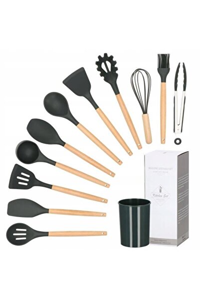 Springos Sada kuchyňského náčiní, silikon a bambus, grafit, 12 kusů