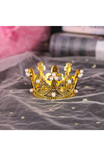 Choice تاج لؤلؤي صغير ذهبي لتزيين الكيك، إكليل رومانسي لأعياد الميلاد السعيدة...