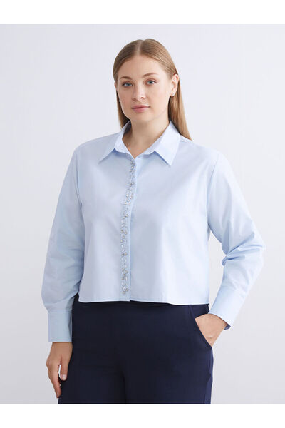 LC Waikiki Shining Store'dan Işıltılı Seçimler | Parlak Taşlı Oversize Poplin Kadın Gömlek