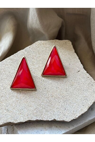 nunu takı Red Stone Triangle Earrings