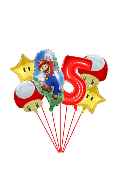 KidsLand مجموعة 6 قطع 6 قطع مجموعة بالونات رقمية سوبر ماريو 32 بوصة لتزيين خل...