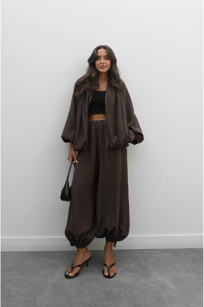 Havoş Brown Lace-Up Wide-Leg Trousers