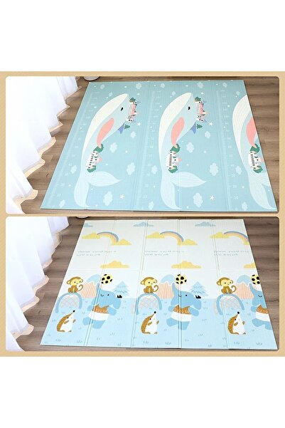 Flippy Double-Sided Baby Play Mat, Whales/Bunnies, XPE+PE, 180x200x1.5 cm, Multicolor
