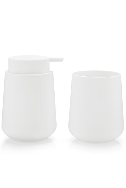 Choice WHITE Bathroom Accessory Set - 2-Piece Soap Dispenser and Cup for Bathroom Vanity Decor in Matte Bla