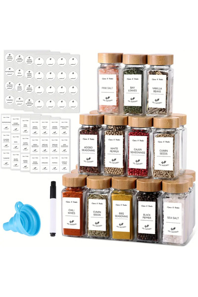 Choice 12 قطعة 12 قطعة من برطمانات التوابل الزجاجية مع أغطية من الخيزران برطم...