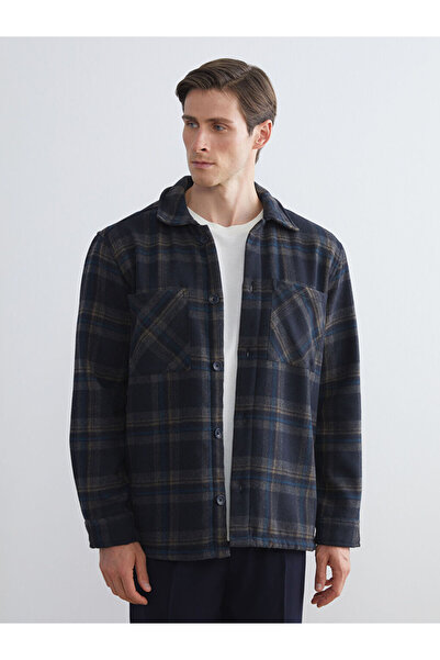 LC Waikiki Jachetă cămașă pentru bărbați în carouri, albastru bleumarin, conf...