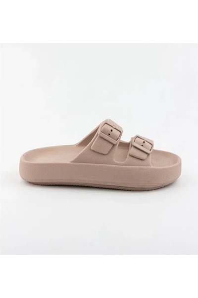 awix Akınal Bella Unisex Double Buckle Summer Stylish Comfortable Plartform Slippers Black